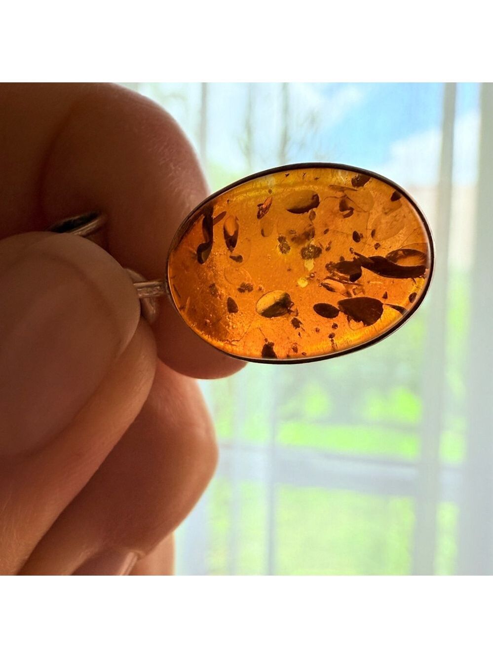 925 Sterling Silver 4.3 CT Baltic Honey Amber Slide 1.25" Pendant - Picture 5 of 7